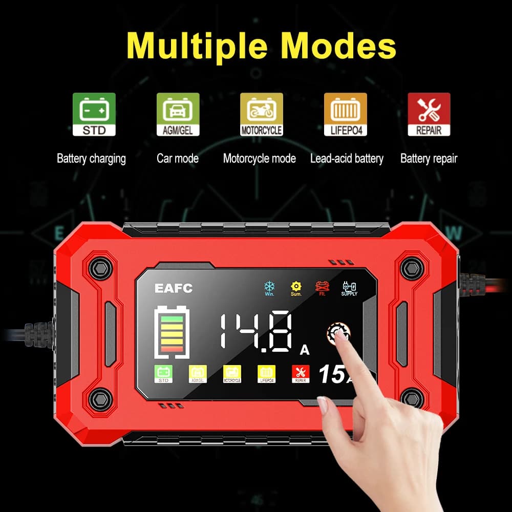 Ładowarka do akumulatora 12 V 15 A / 8 A z ekranem LCD – EAFC