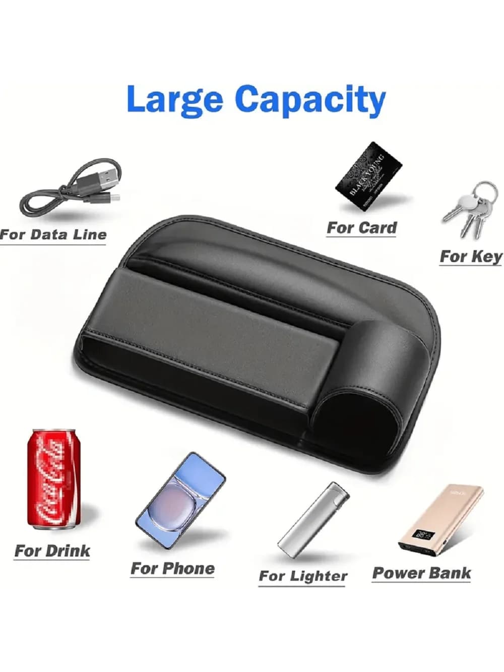 Organizer między fotelem a tunelem z uchwytem na kubek