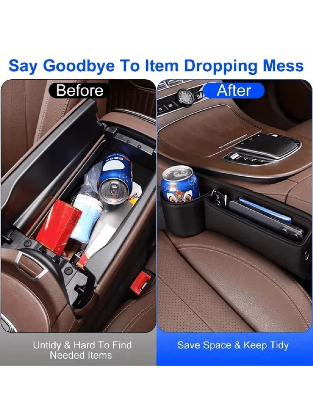 Organizer między fotelem a tunelem z uchwytem na kubek