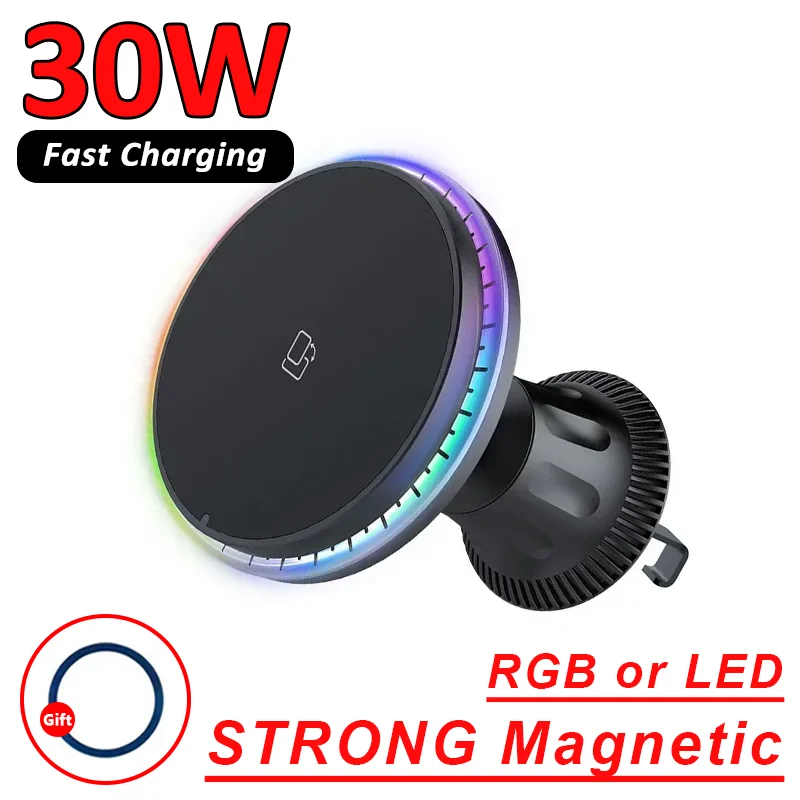 Magnetyczna ładowarka samochodowa 30 W z uchwytem RGB